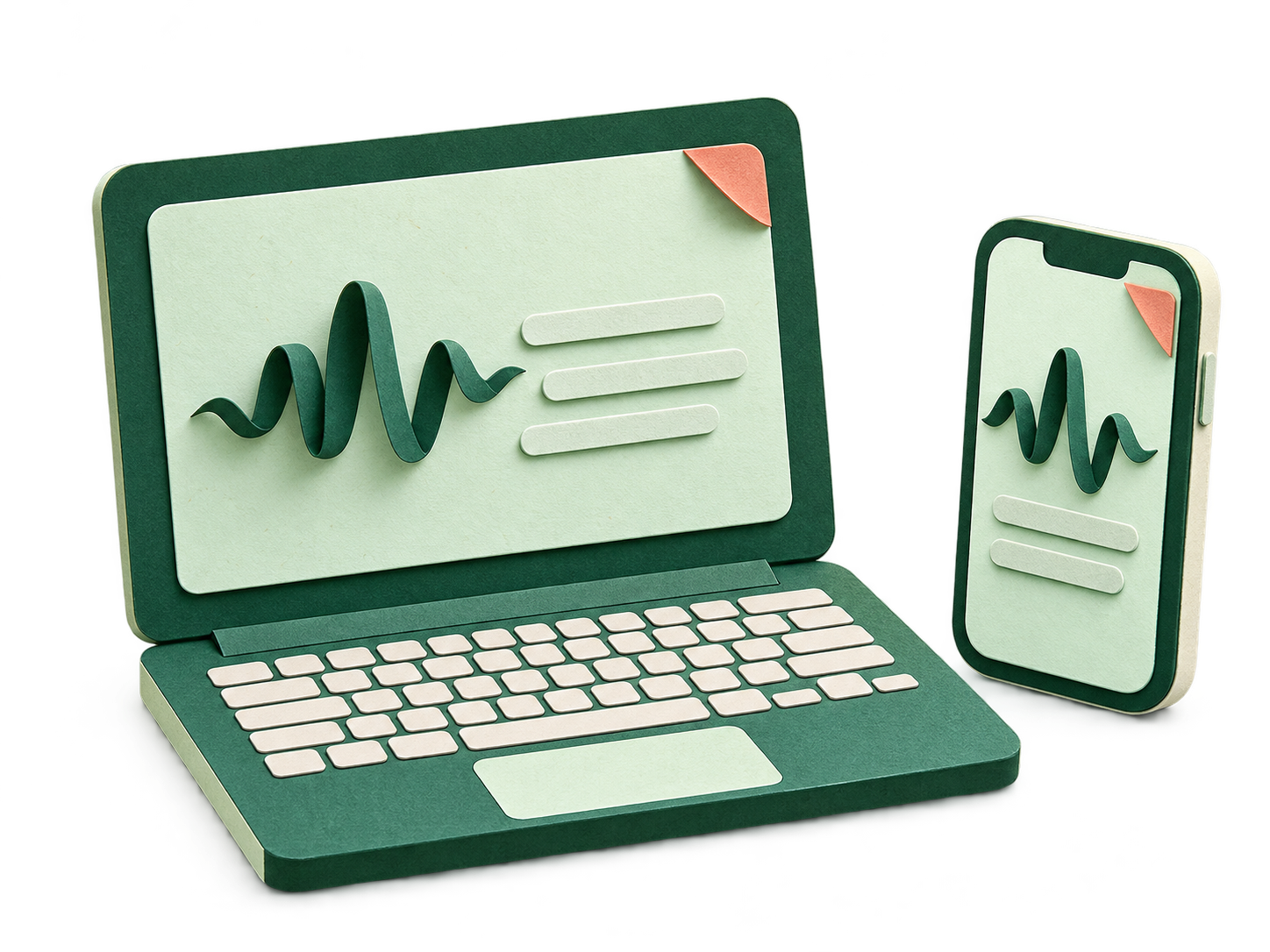 Бумажные Mac и iPhone: отдельная речевая волна превращается в строки на каждом экране